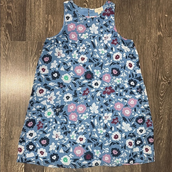 Loft Floral Sleeveless flowy peephole back closure Dress in Blue - Picture 1 of 5